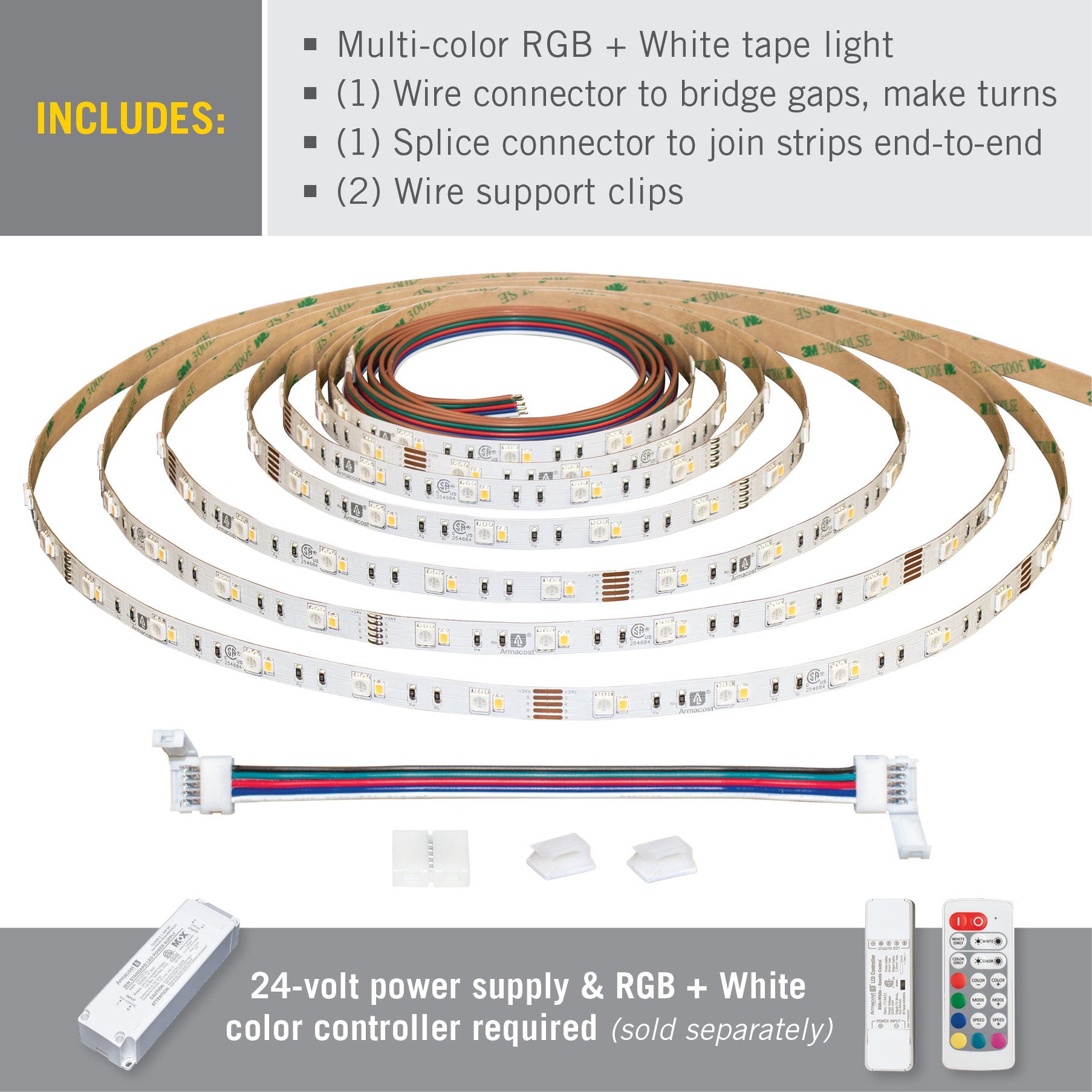 24 Volt RGBPlusW LED Strip Light Tape