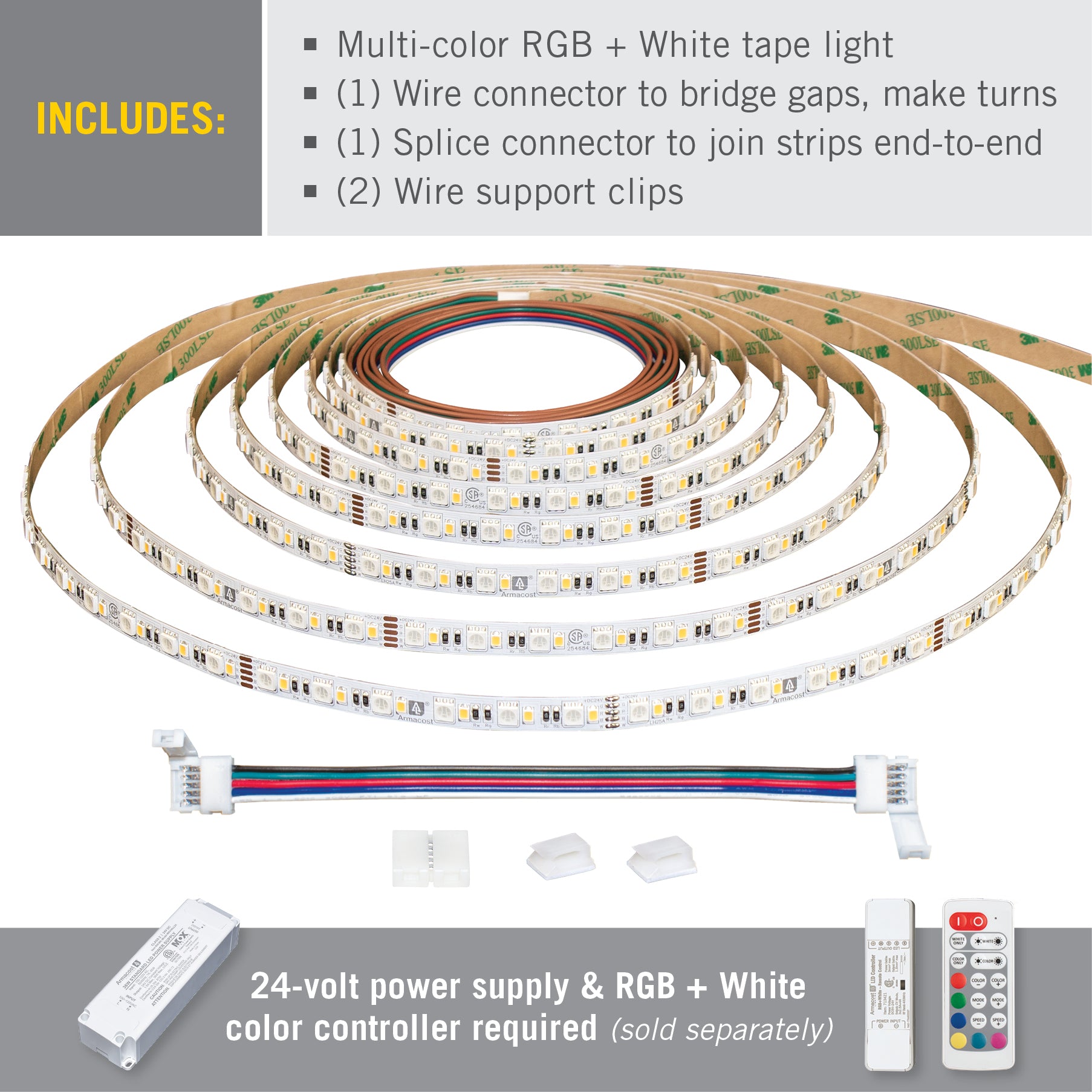 24 Volt RGBPlusW LED Strip Light Tape