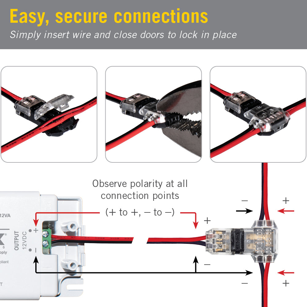 2 Pin LED Strip Light Wire to Wire T Connector