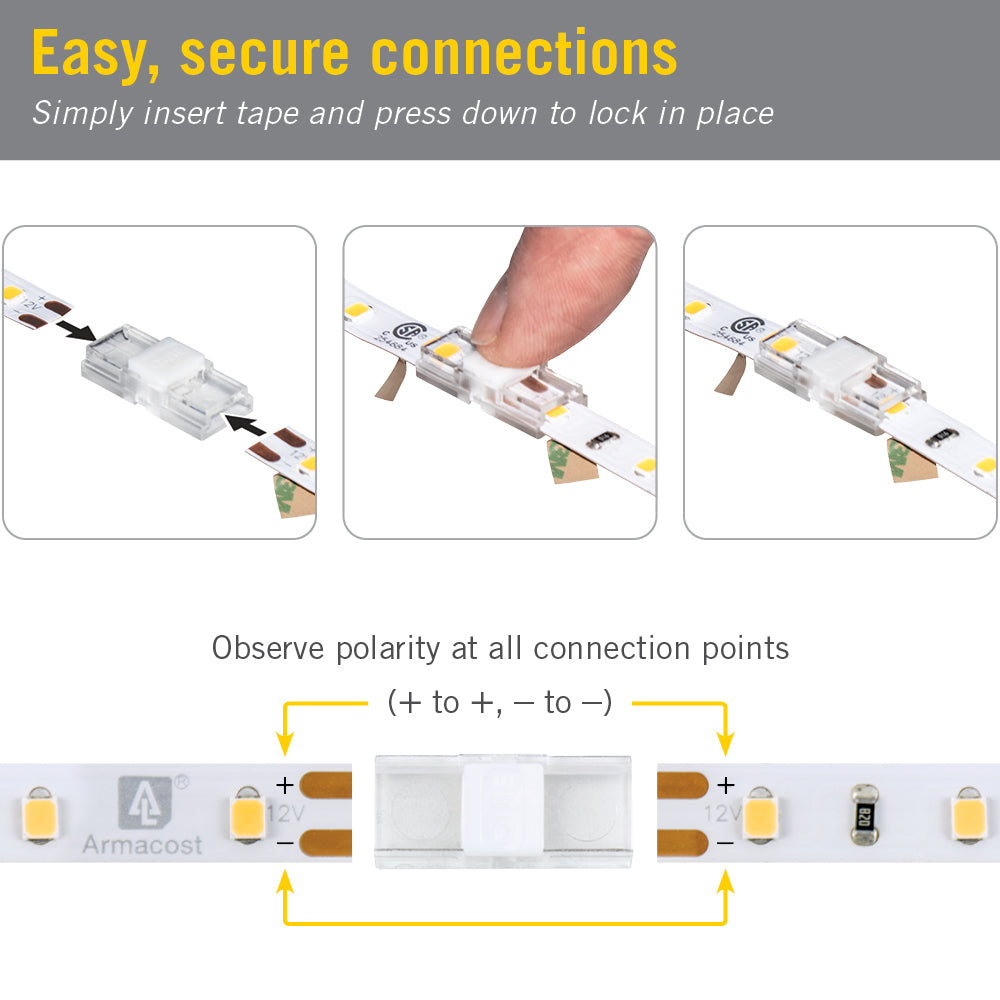 SureLock Pro 2 Pin LED Strip Light Tape to Tape Channel Connector