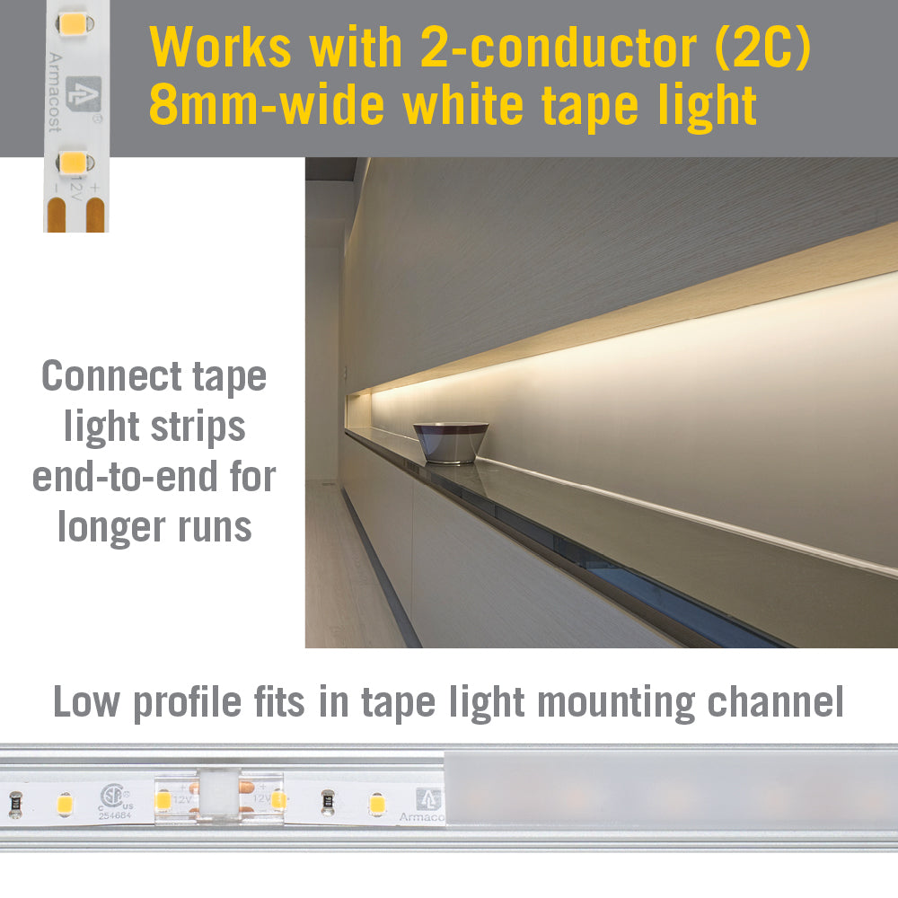 SureLock Pro 2 Pin LED Strip Light Tape to Tape Channel Connector