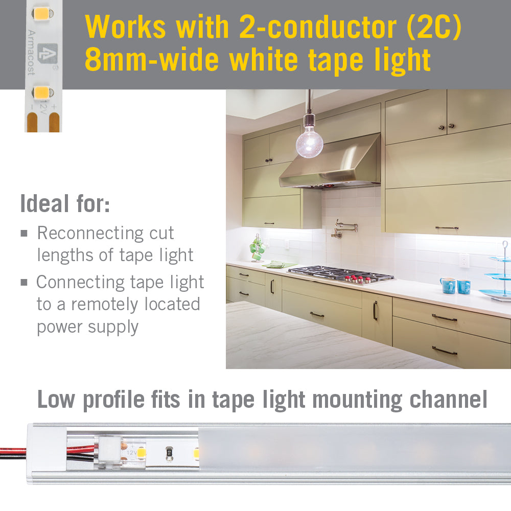 SureLock Pro 2 Pin LED Strip Light Tape to Wire Channel Connector