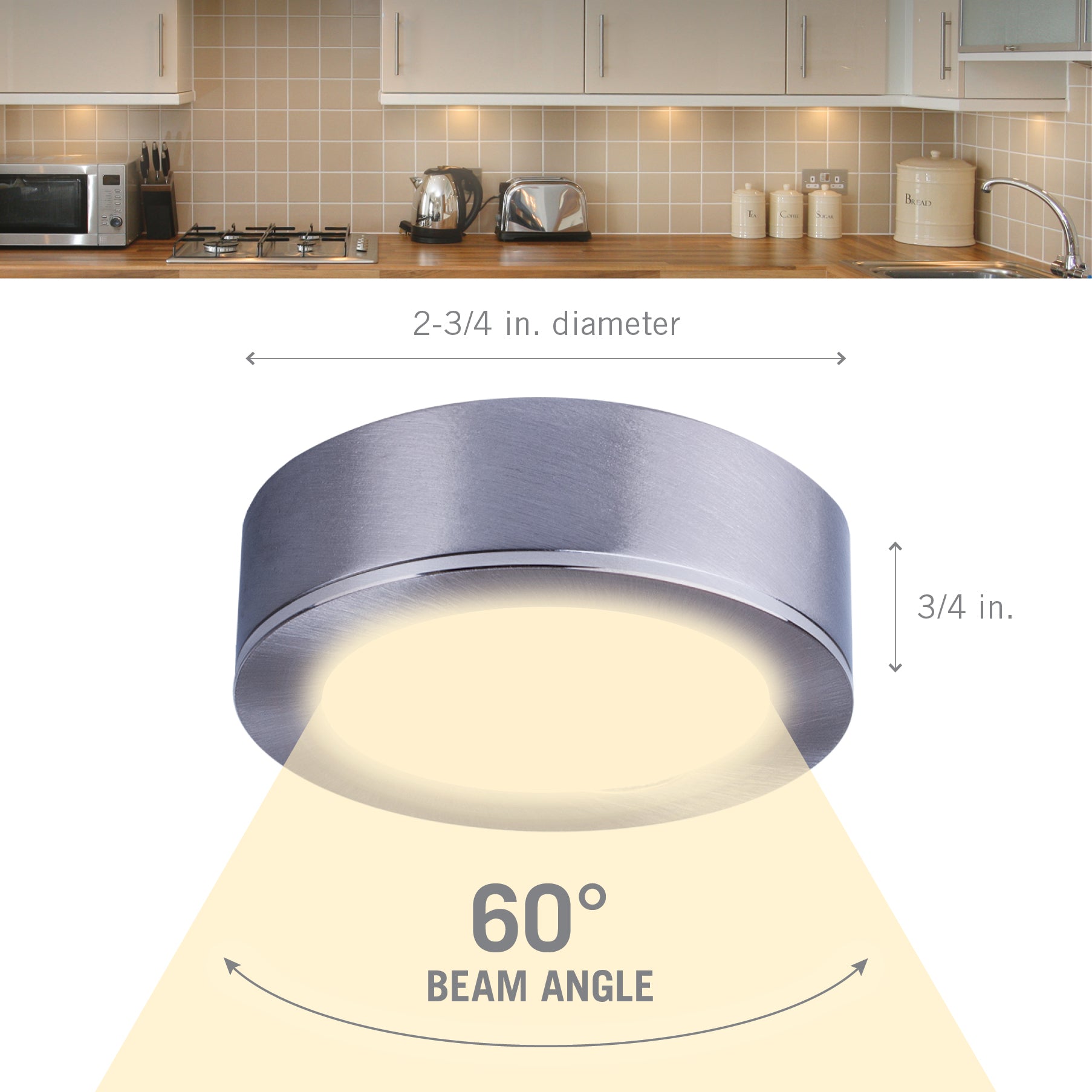 Dimensions of TriVue Dimmable Under Cabinet LED Puck Light Recessed Downlight